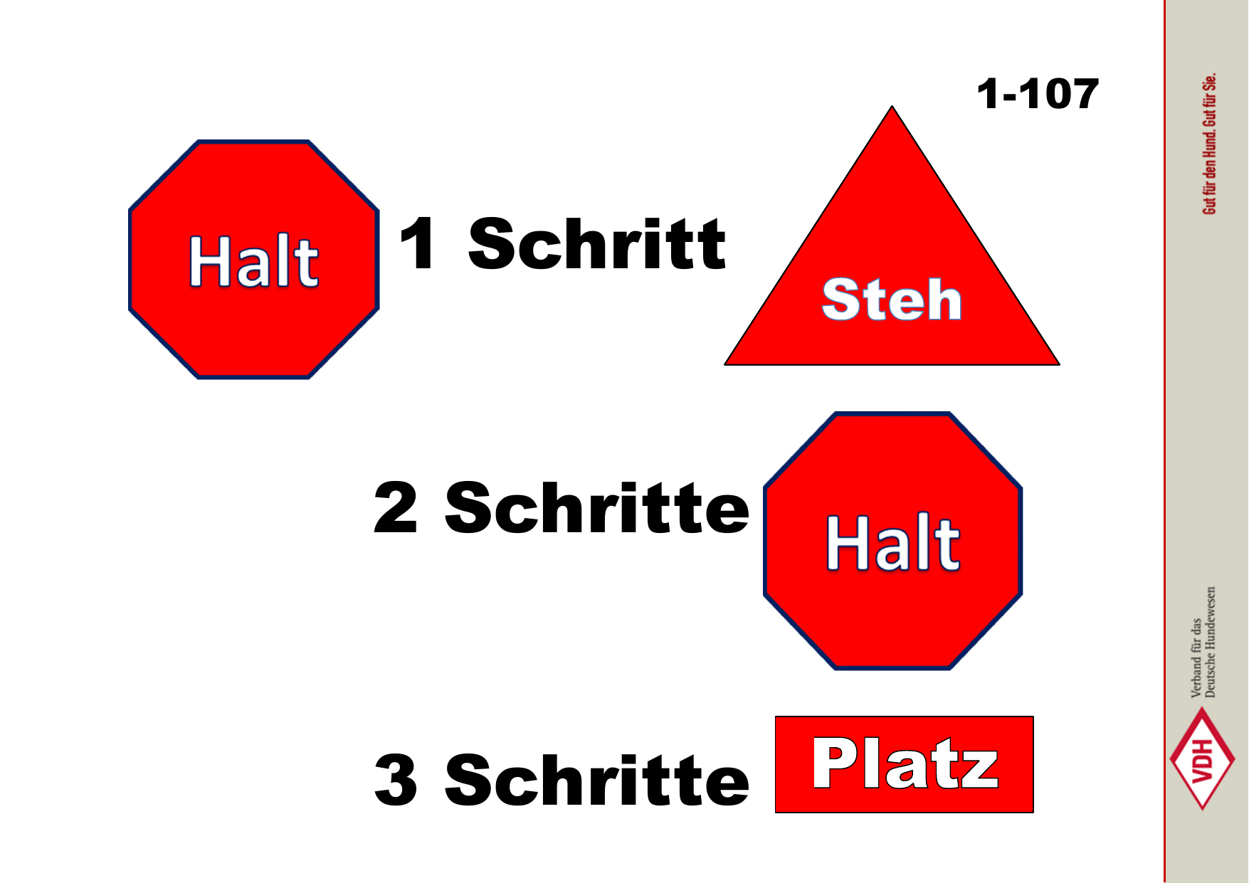 Halt: 1 Schritt Steh / 2 Schritte Halt / 3 Schritte Platz